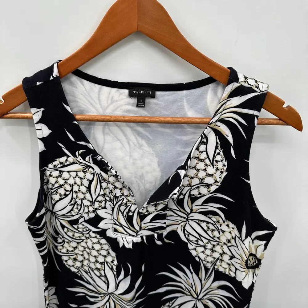 Talbots Navy Pineapple Print Cotton Split Neck Dress // S - Picture 2 of 7